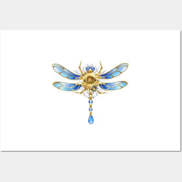 Mechanical Dragonfly on a White Background ( Steampunk ) Wall Art by Blackmoon9